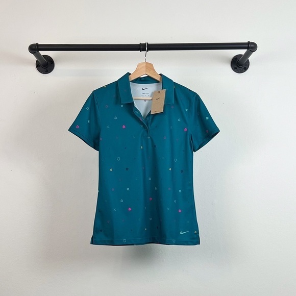 NWT Nike Women's Dri-FIT Victory Printed Golf Polo Bright Spruce/Washed Teal - Picture 3 of 6